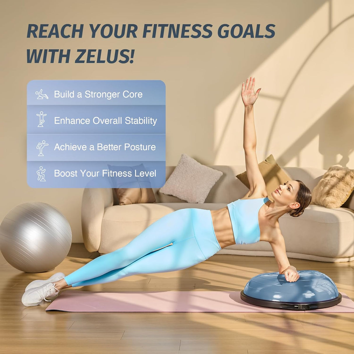 ZELUS 25" Half Balance Ball Trainer | 660lb Capacity Wobble Board with Non-Slip Base | Includes Resistance Bands, Pump & Extra Ball