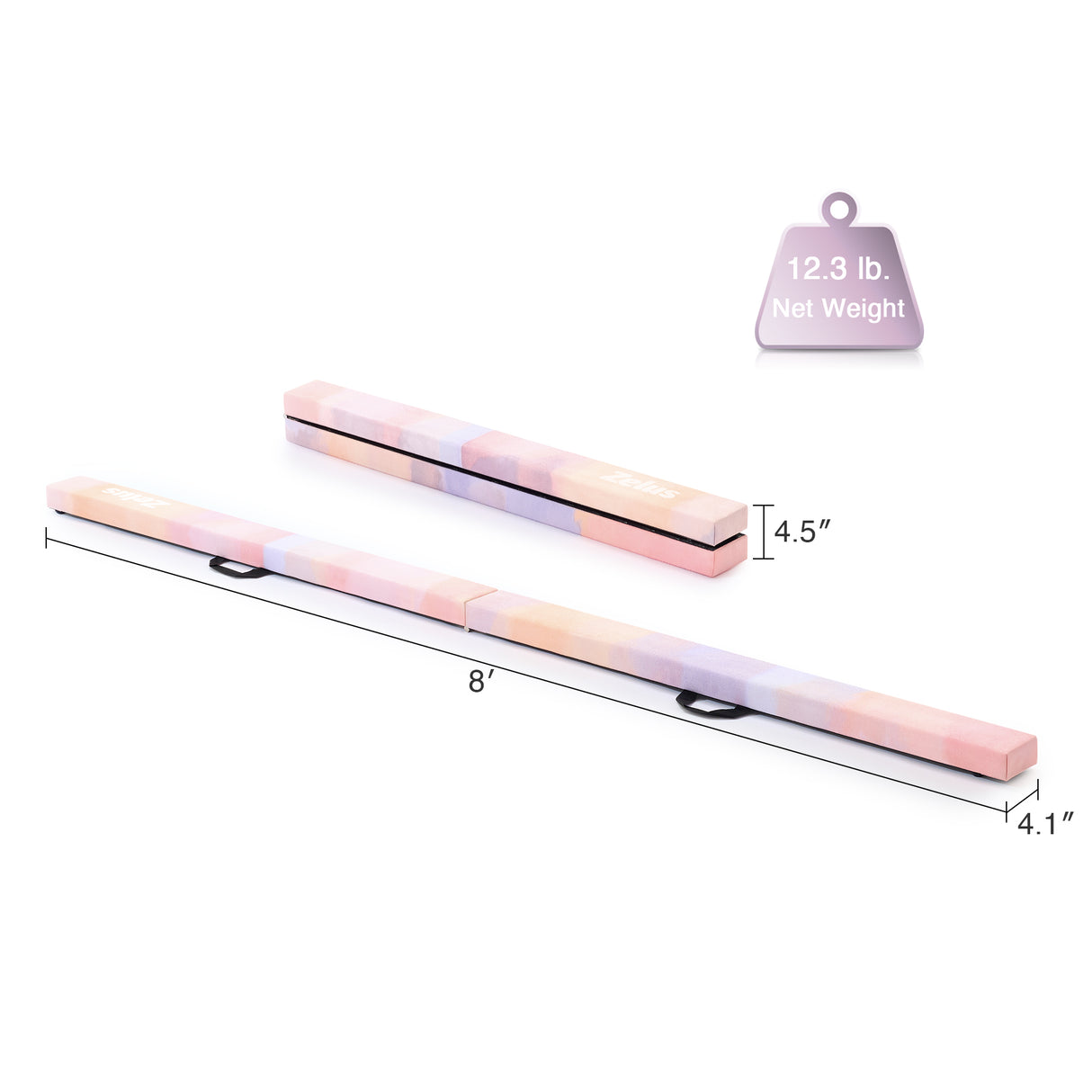 8 ft Folding Balance Beam, Foldable Floor Gymnastics Balance Beam Pink Purple