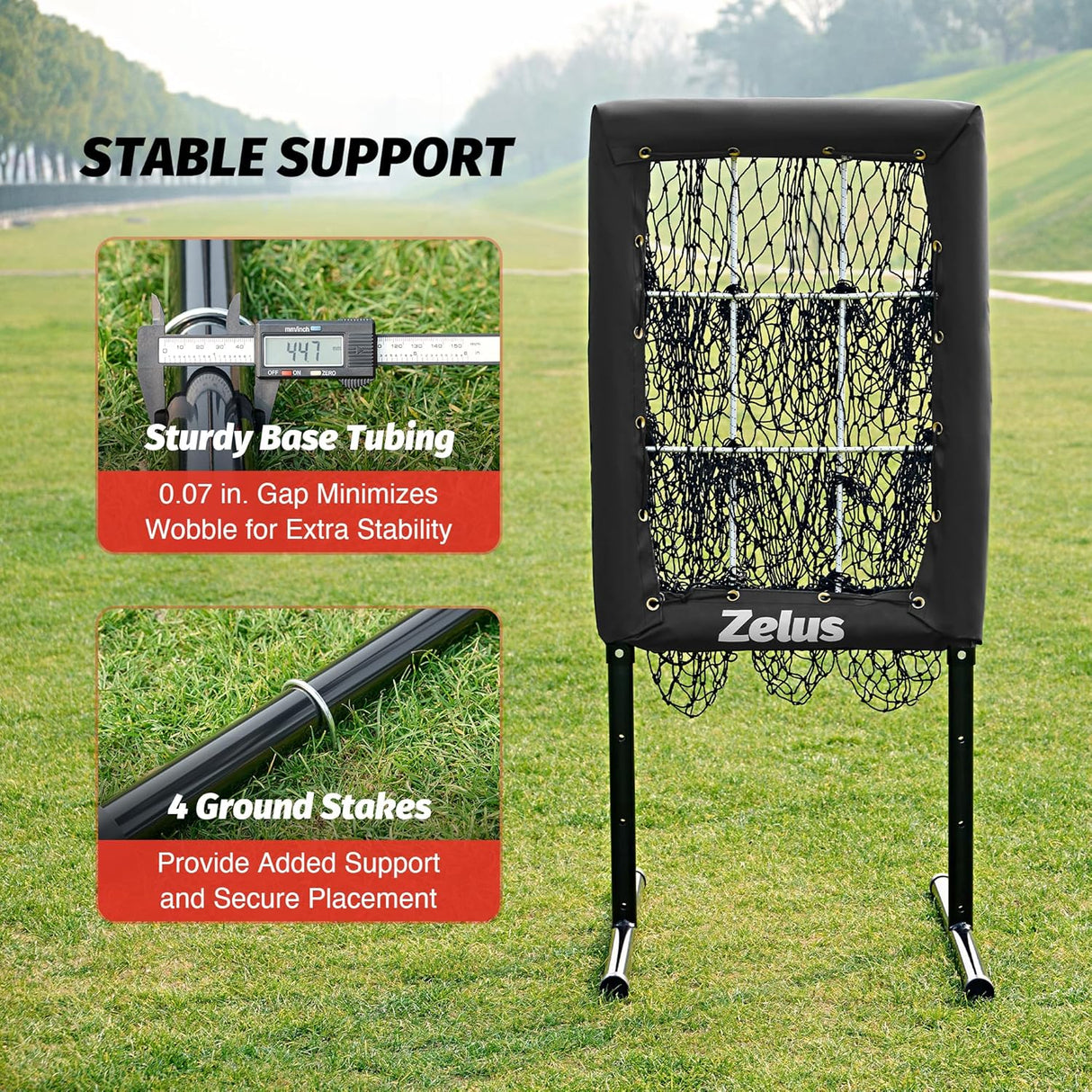 ZELUS 9-Hole Baseball Pitching Net | Adjustable Strike Zone Trainer with Detachable Stand