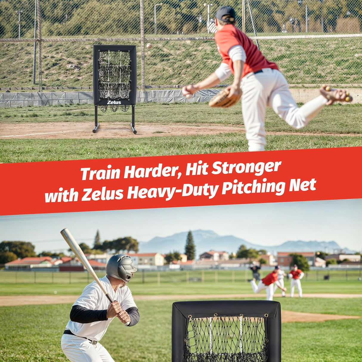 ZELUS 9-Hole Baseball Pitching Net | Adjustable Strike Zone Trainer with Detachable Stand