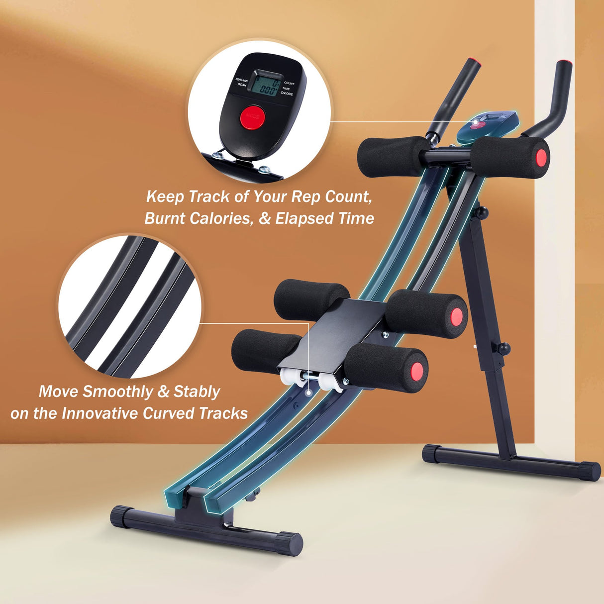 Ab Crunch Coaster Core Trainer w 4 Intensities & Digital Display
