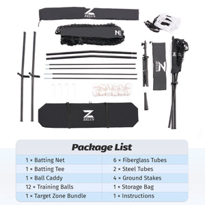 Baseball Net 7x7ft Baseball Hitting Net with 12 Baseballs & Batting Tee & Ball Caddy-Black