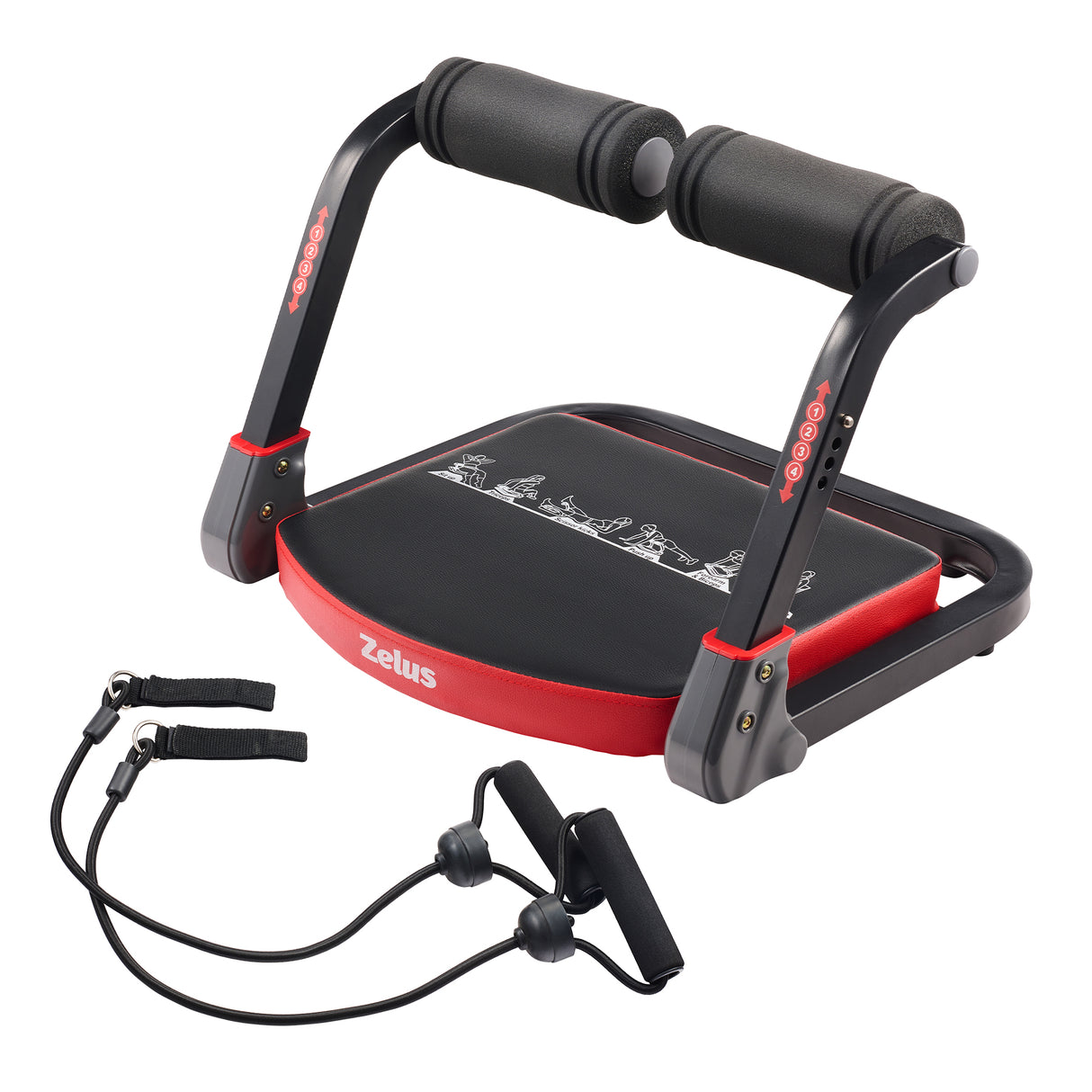 Ab Machine with Resistance Bands for Home Gym Red