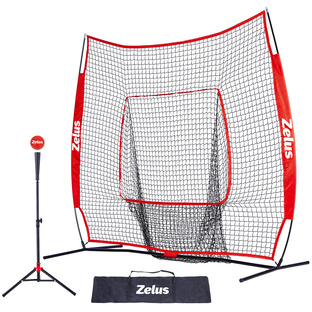 7×7 Baseball Net with Tee Kit, Portable Baseball Net for Hitting and Pitching Red