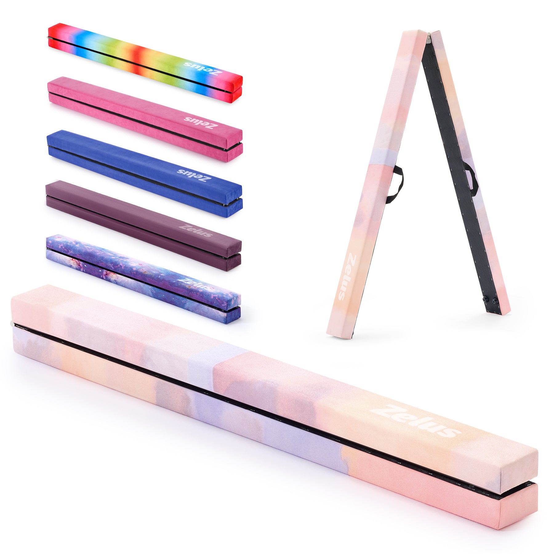 8 ft Folding Balance Beam, Foldable Floor Gymnastics Balance Beam Pink Purple