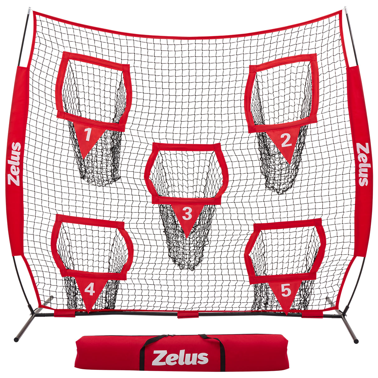 Football Throwing Net, Quarterback Training Equipment with 5 Target Pockets Red