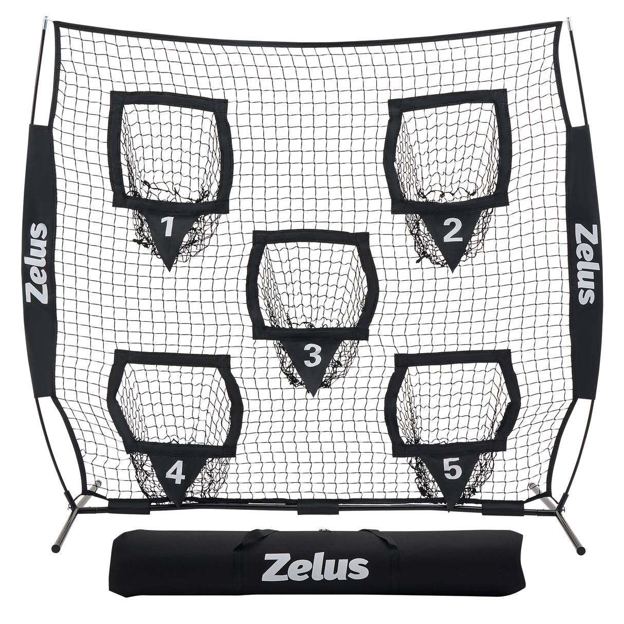 Football Throwing Net, Quarterback Training Equipment with 5 Target Pockets Black