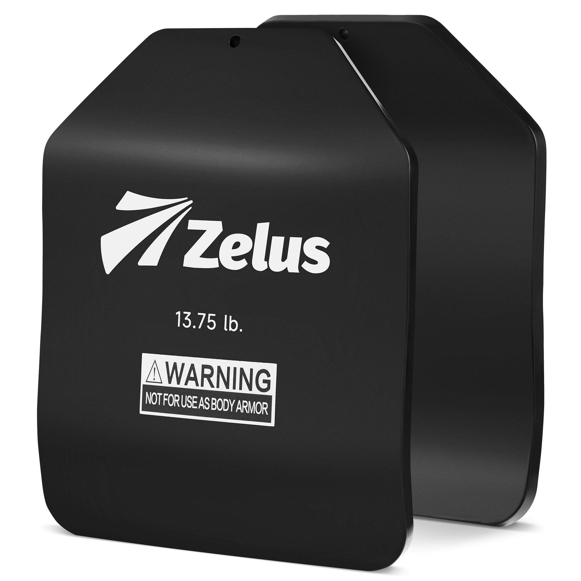 Black protective armor piece with Zelus branding on a white background