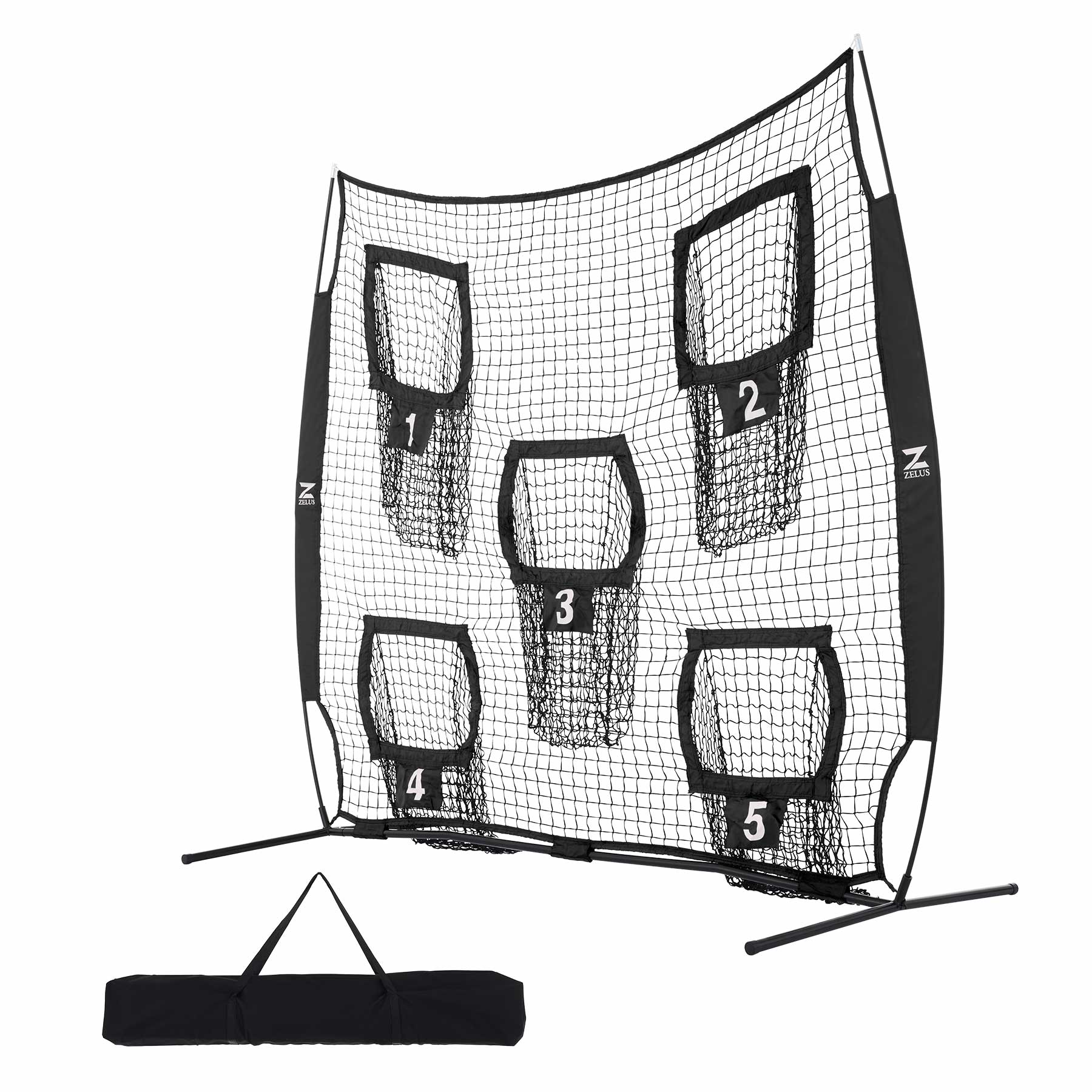 Black and white sports training net with numbered targets 