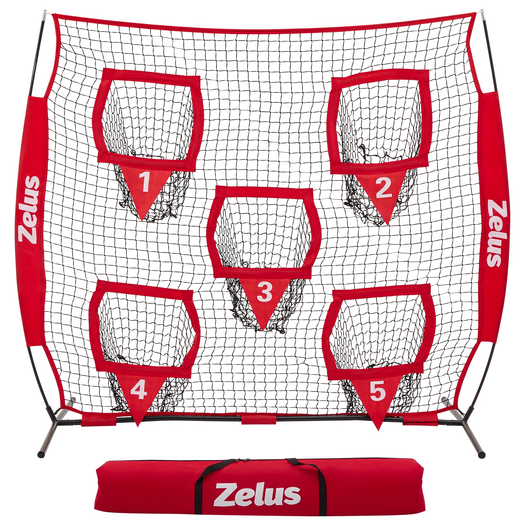 Football Throwing Net, Quarterback Training Equipment with 5 Target Pockets Red