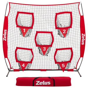 Football Throwing Net, Quarterback Training Equipment with 5 Target Pockets Red