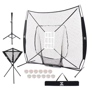 Baseball Net 7x7ft Baseball Hitting Net with 12 Baseballs & Batting Tee & Ball Caddy-Black