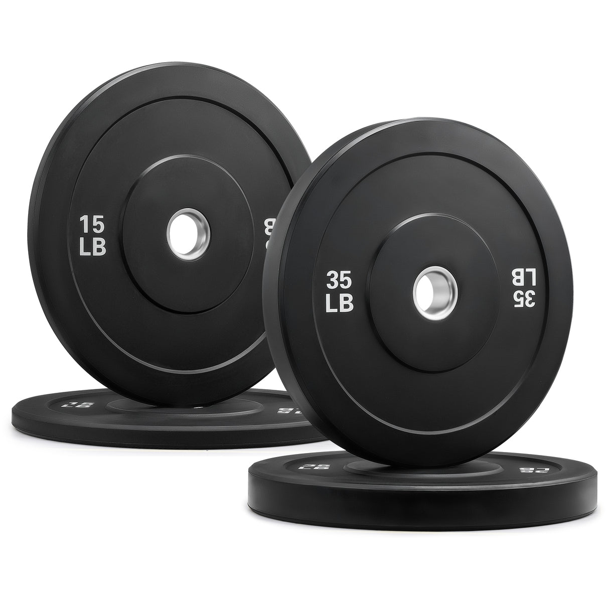 Bumper Plate Set, Olympic Weight Plates, Rubber Barbell Plates with Stainless Steel Inserts