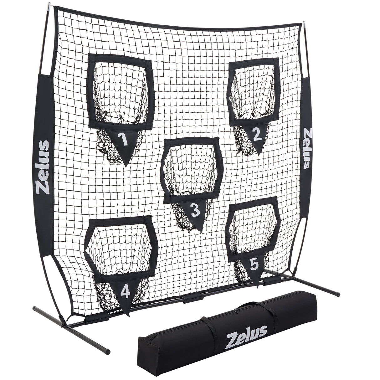 Football Throwing Net, Quarterback Training Equipment with 5 Target Pockets Black