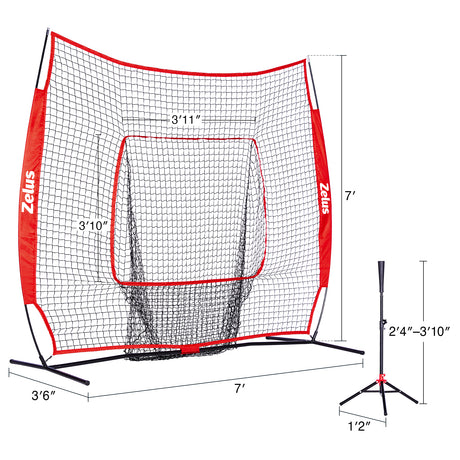 7x7ft Baseball Net | Baseball Softball Practice Net with Tee, Baseballs and Carry Bag