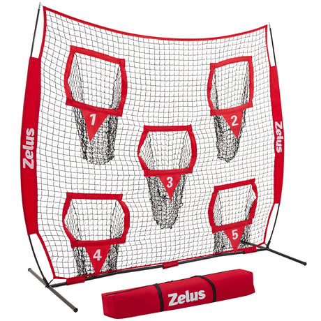 Football Throwing Net, Quarterback Training Equipment with 5 Target Pockets Red