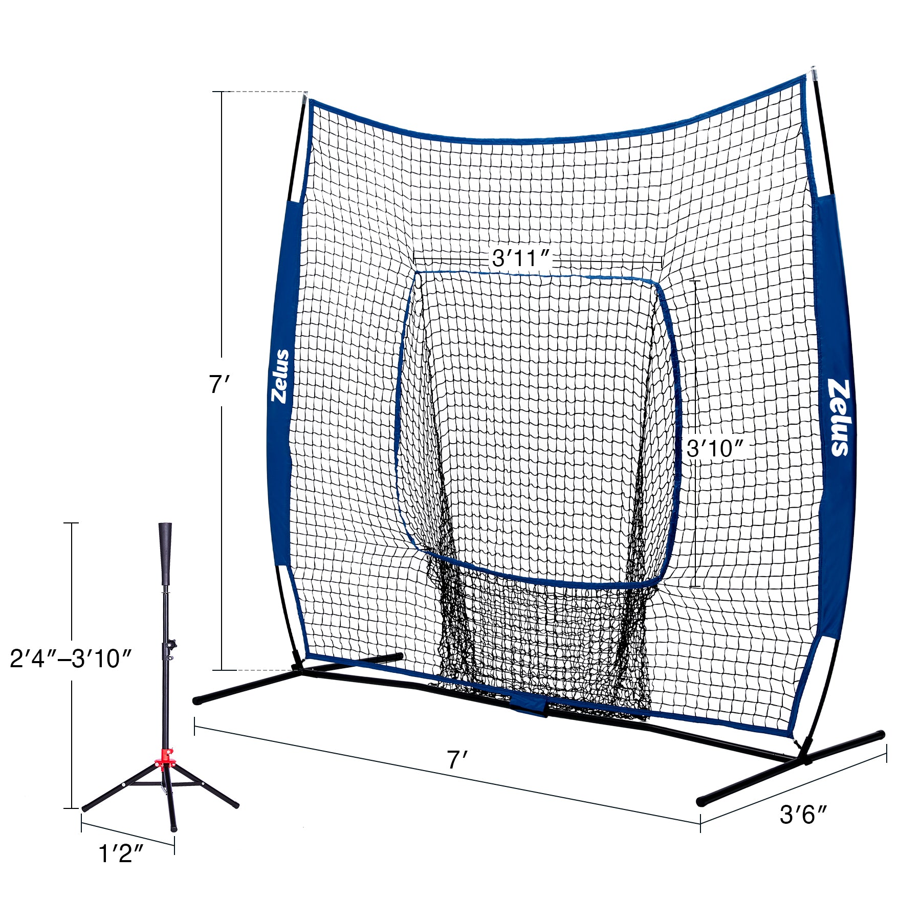 Zelus baseball or softball practice net with stand and bag