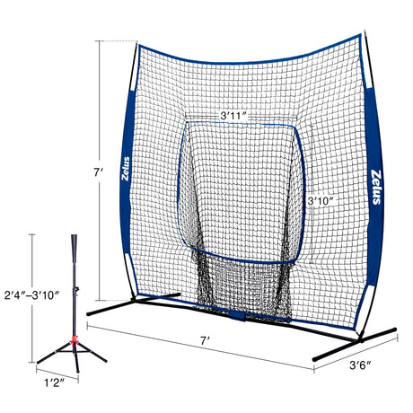 7×7 Baseball Net with Tee Kit, Portable Baseball Net for Hitting and Pitching