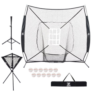 Baseball Net 7x7ft Baseball Hitting Net with 12 Baseballs & Batting Tee & Ball Caddy-Black