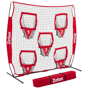 Football Throwing Net, Quarterback Training Equipment with 5 Target Pockets Red