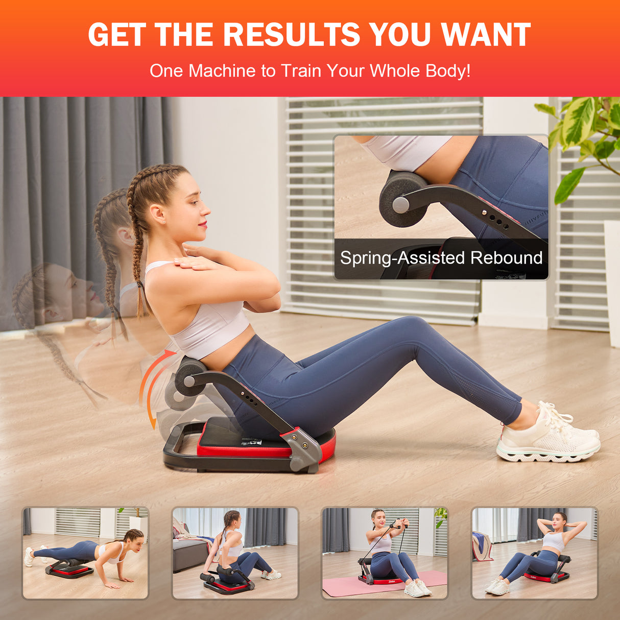 Ab Machine with Resistance Bands for Home Gym Red