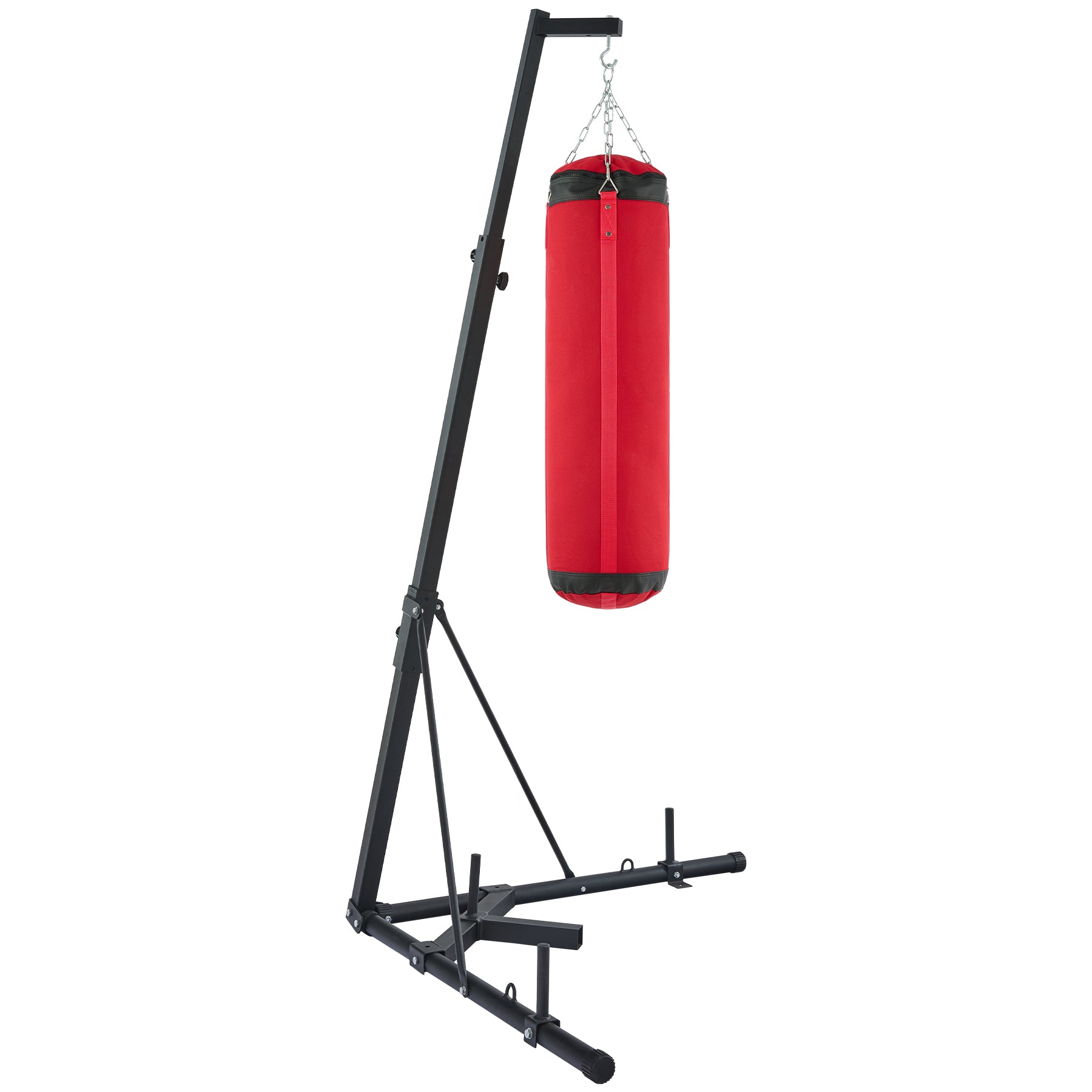 Red punching bag with black stand