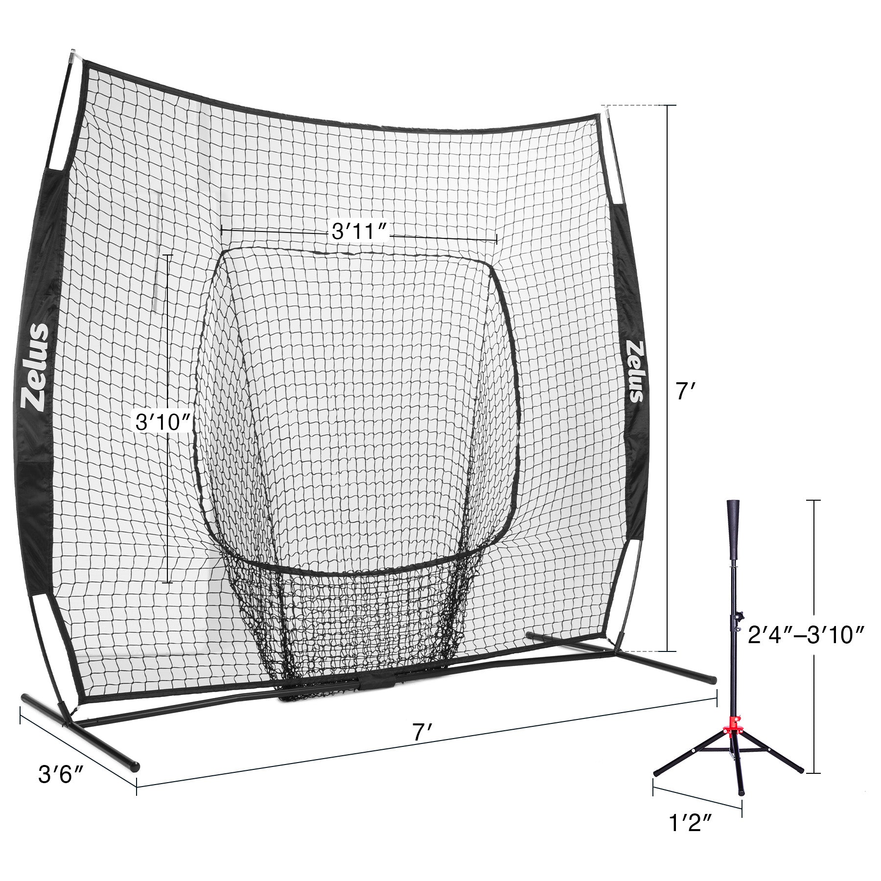Zelus pitching net with stand and carrying bag