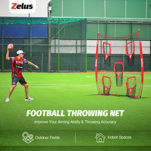 Football Throwing Net, Quarterback Training Equipment with 5 Target Pockets Red