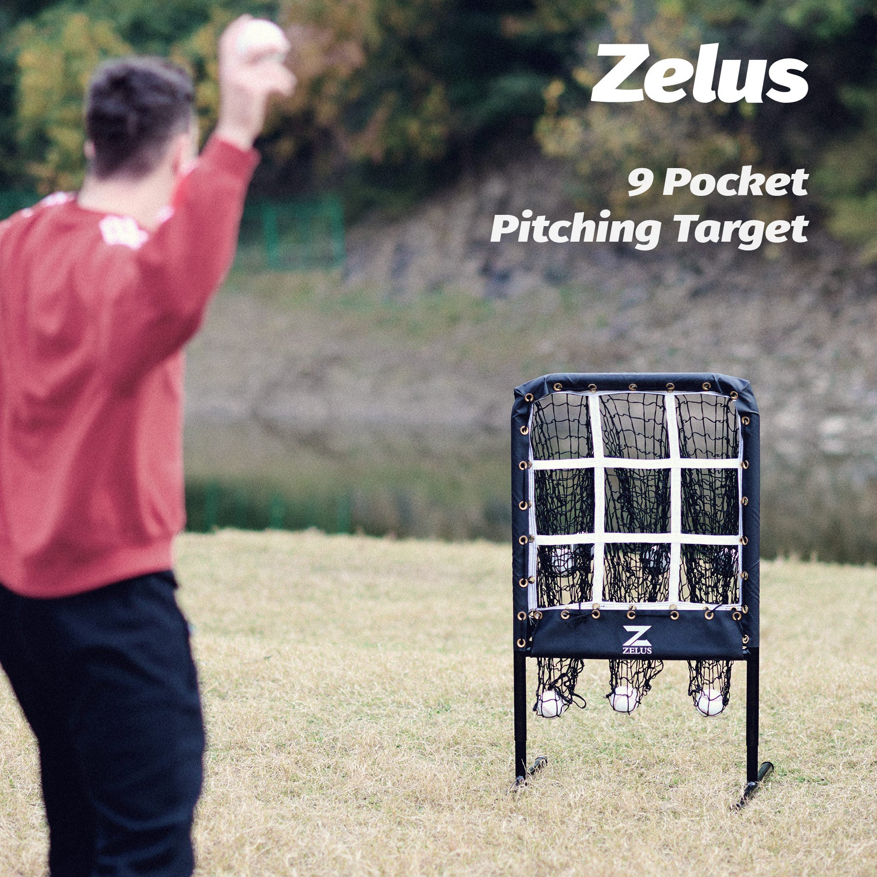 Zelus archery target stand with black and gold design