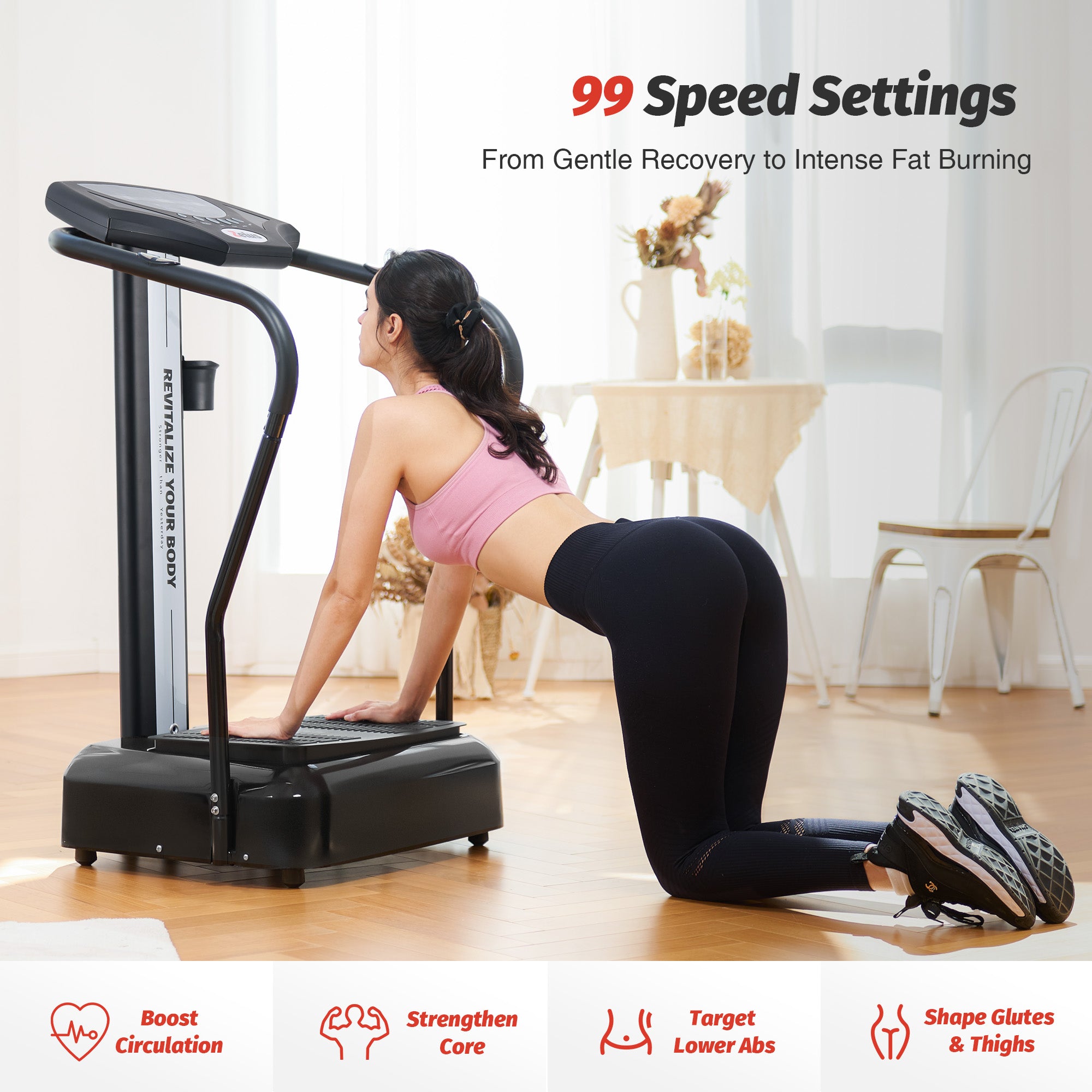 Vibration Plate Exercise Machine with Handles, Vibration Plate for Lymphatic Drainage with 2 Resistance Bands (3 Preset Modes 99 Levels)