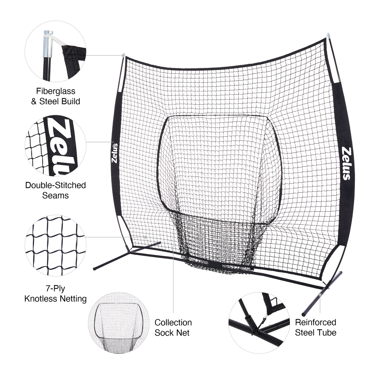 7x7ft Baseball Net for Hitting and Pitching Practice and Training Black