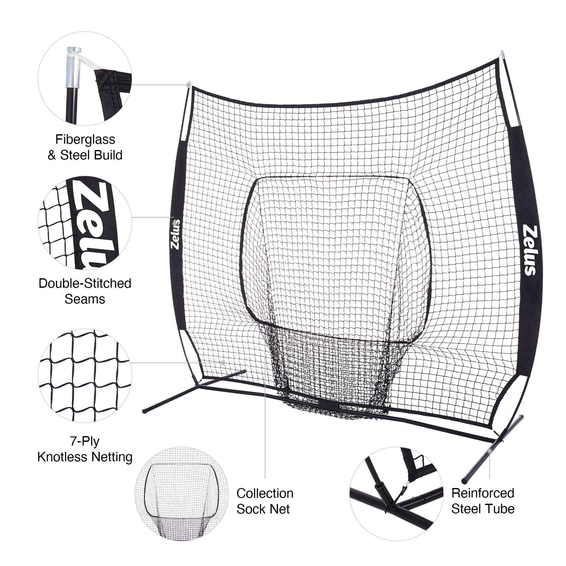 Zelus baseball or softball practice net with carrying bag