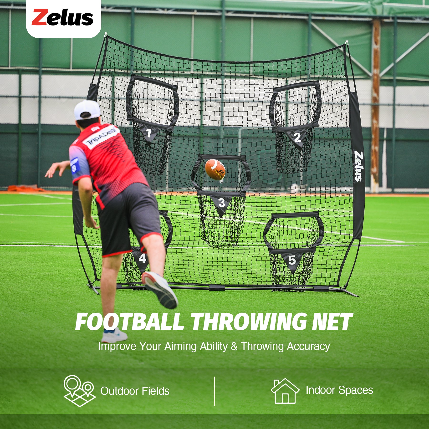 Football Throwing Net, Quarterback Training Equipment with 5