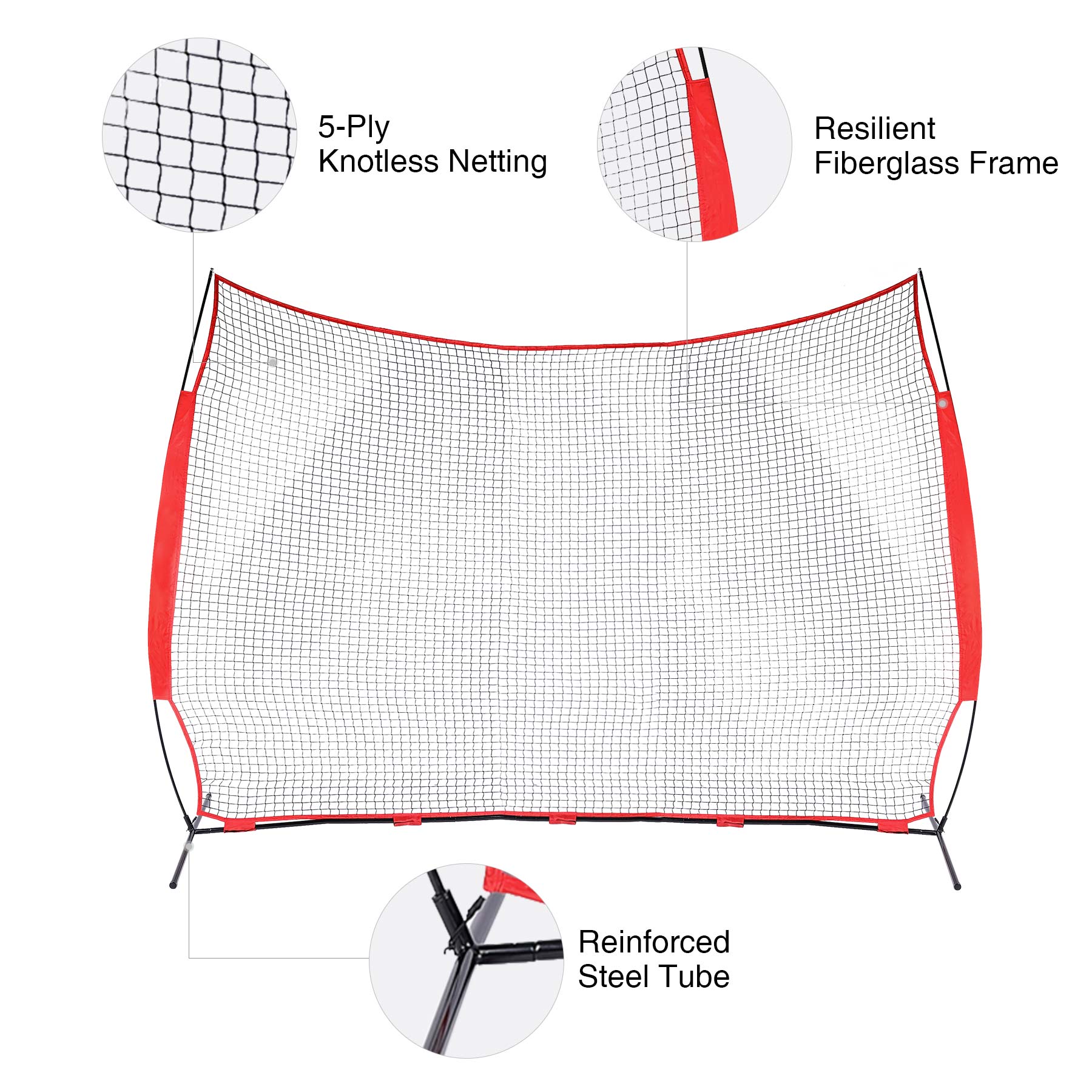 Golf practice net with red border and black carrying bag 