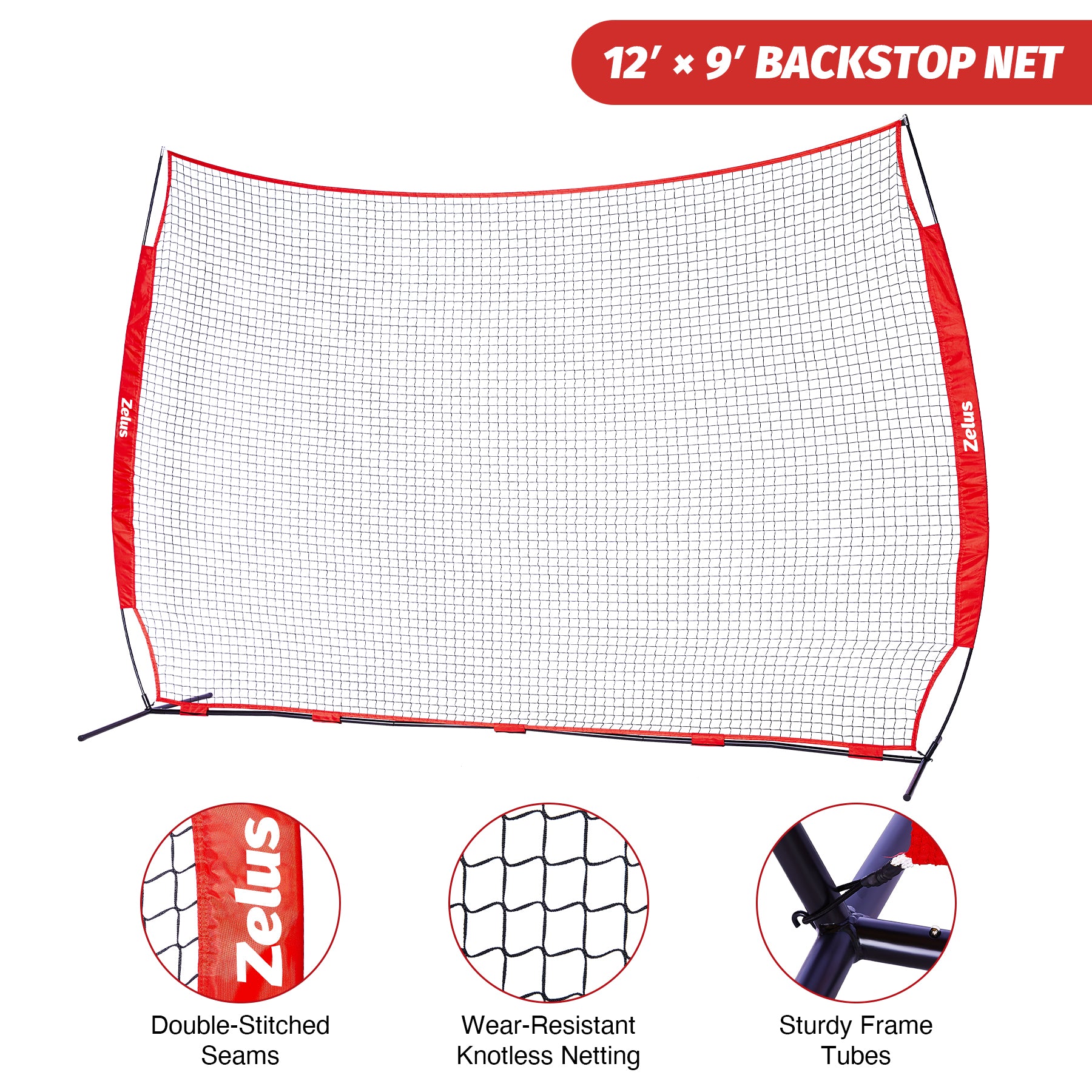 Red and black sports training net with Zelus branding