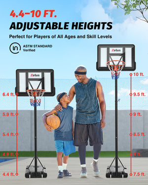 4.4 to 10 ft Height Portable Basketball Hoop System with 18 in Standard Hoop