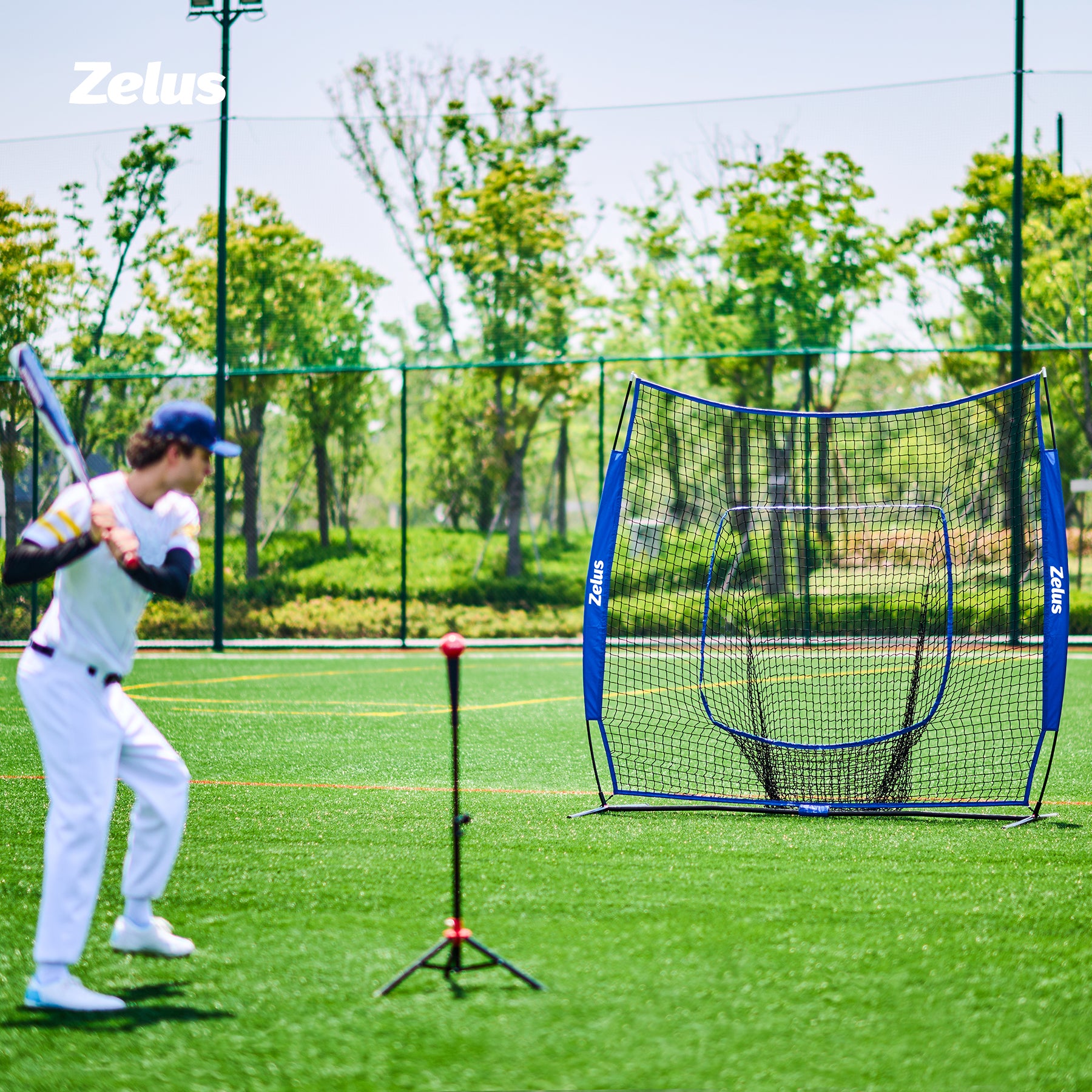 Zelus baseball or softball practice net with stand and bag