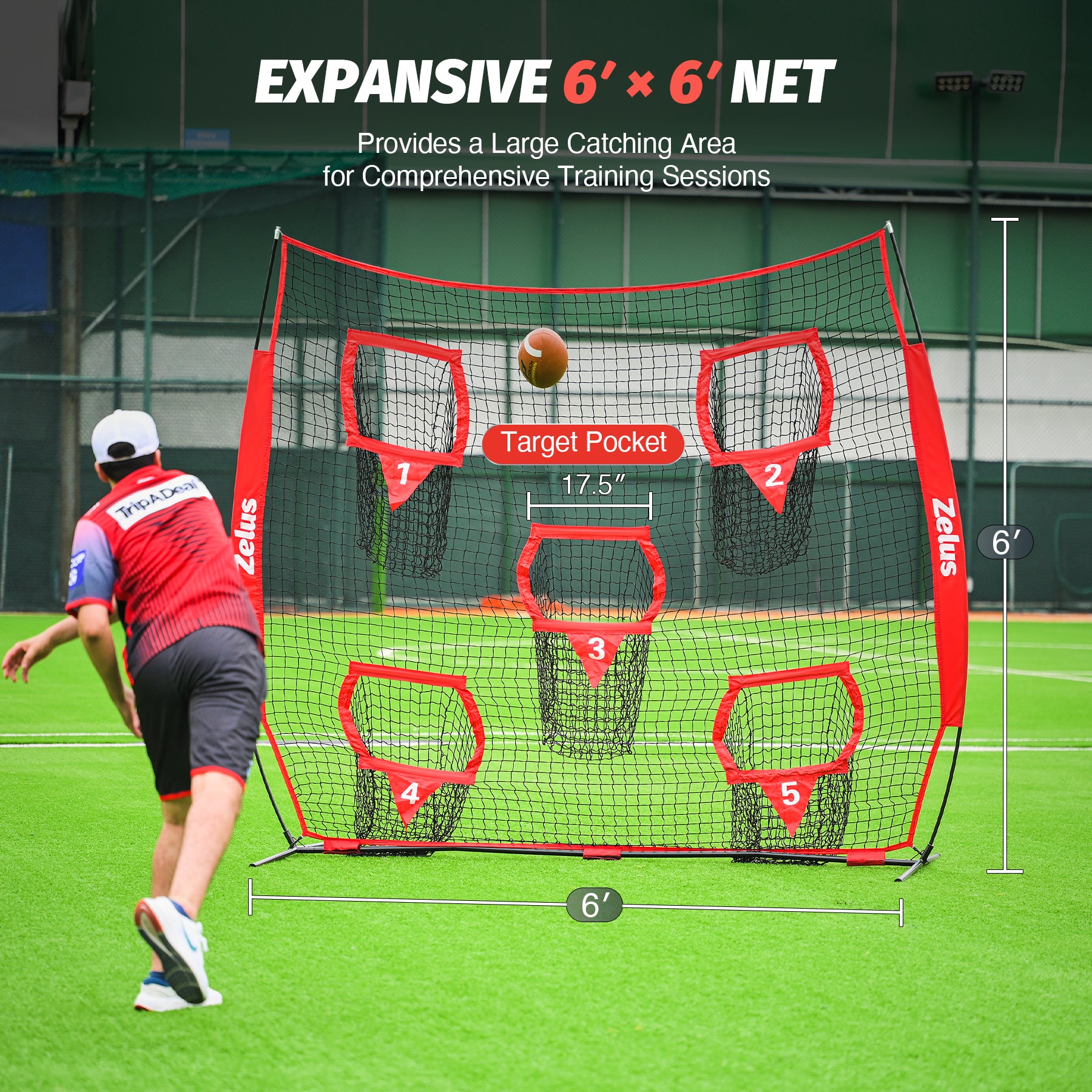 Zelus red pitching machine net