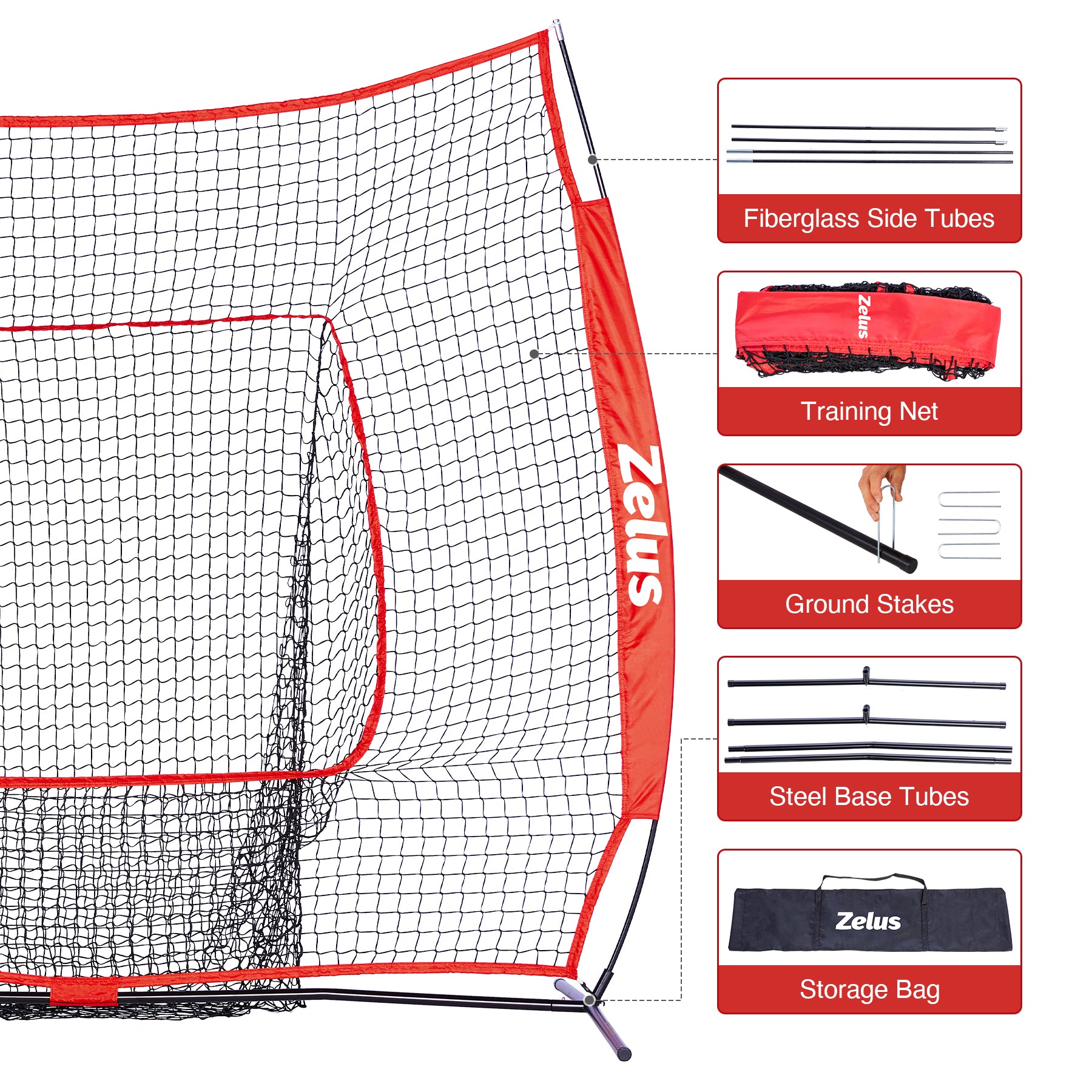 Zelus sports training net with red border