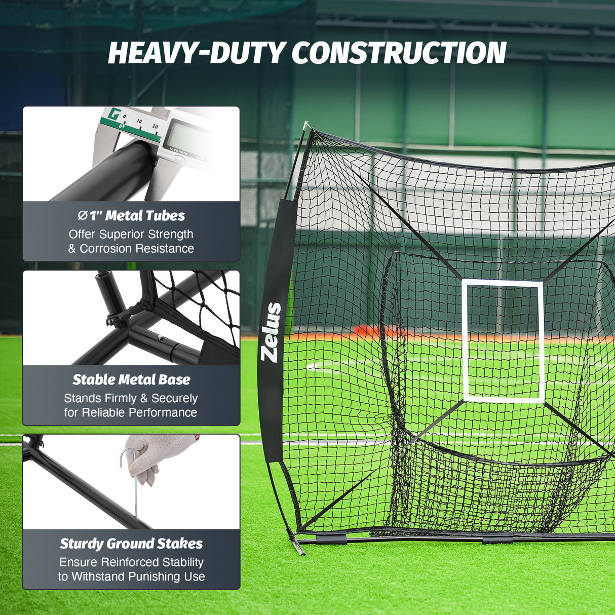 7x7 ft Baseball Net, Hitting and Pitching Net with Adjustable Batting Tee Black