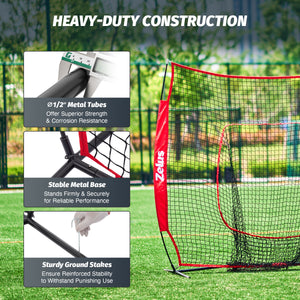 Baseball & Softball Practice Hitting and Pitching Net with Batting Tee Red