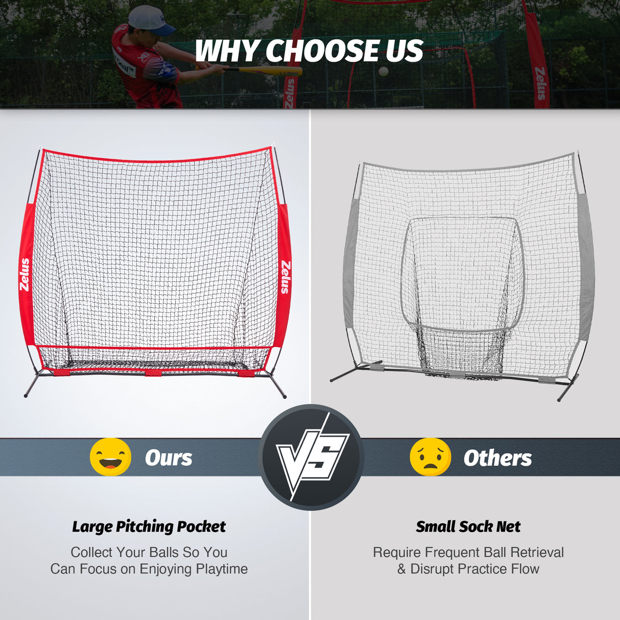 7x7 ft Baseball Net, Hitting and Pitching Net with Batting Tee Red