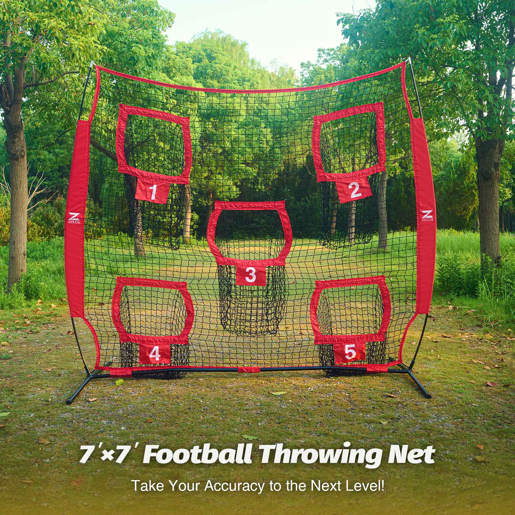 Baseball practice net with numbered targets and carrying bag