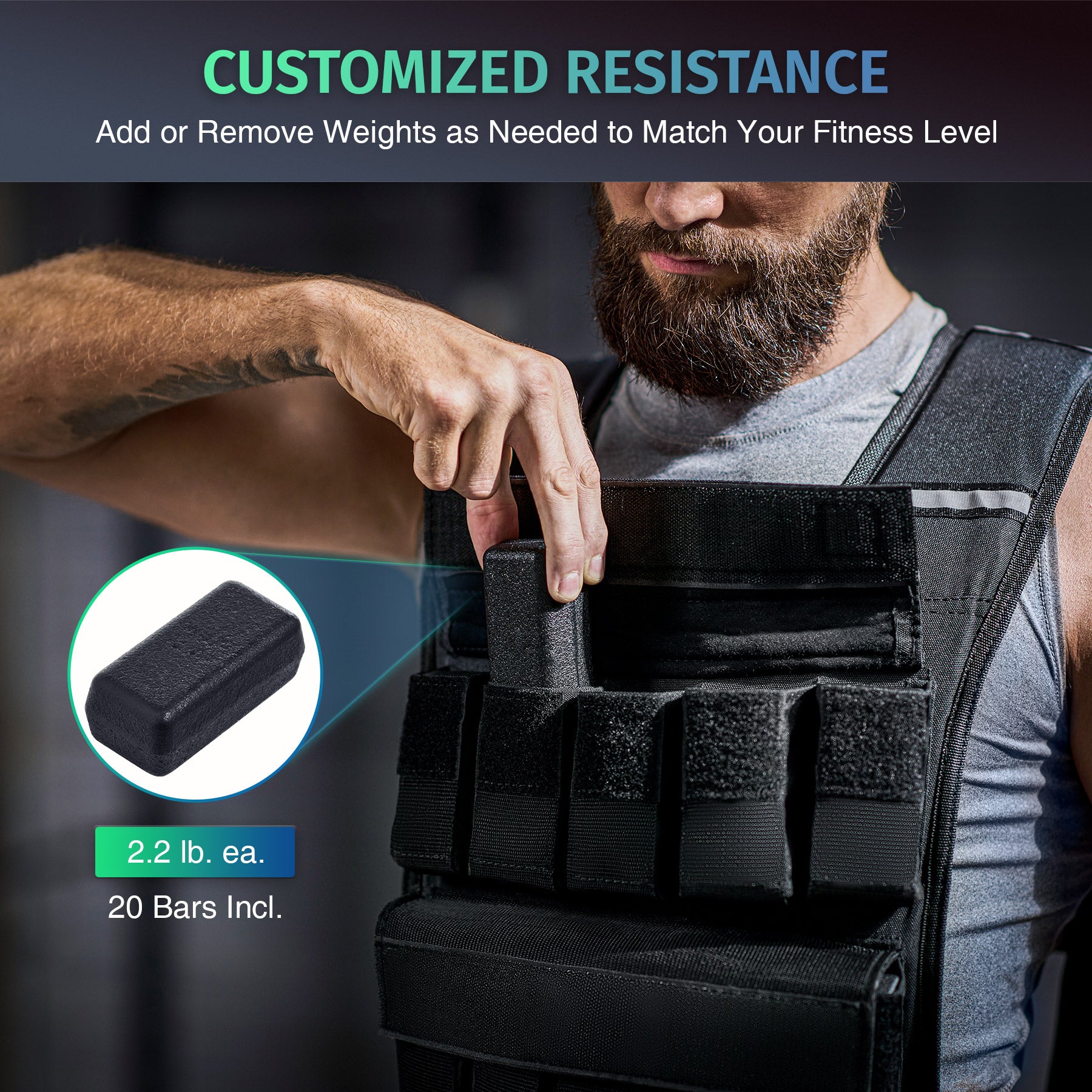 Armor Y-Shaped Weighted Vest - Adjustable Weight - 45lb