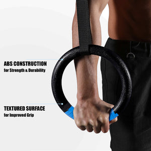 ZELUS Gymnastic Rings, Exercise Olympic Rings with Adjustable Straps, Steel Buckles, Perfect for Workout, Strength Training, Pull-Ups and Dips (Black)
