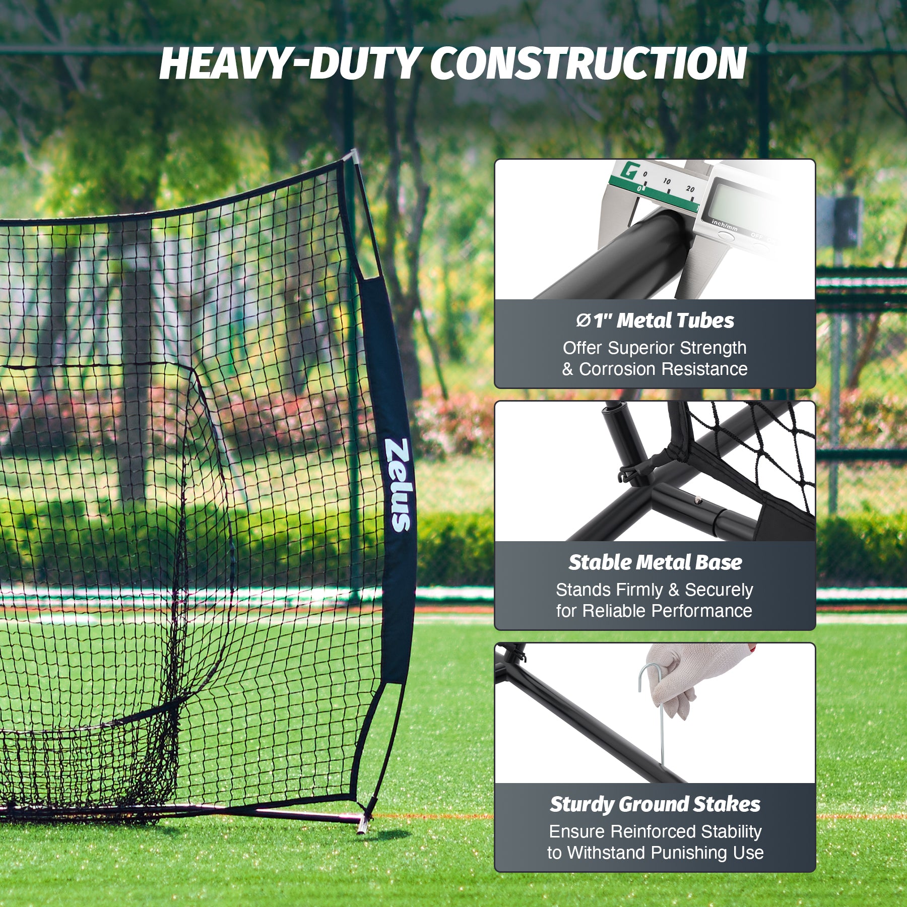 Zelus pitching machine and net system