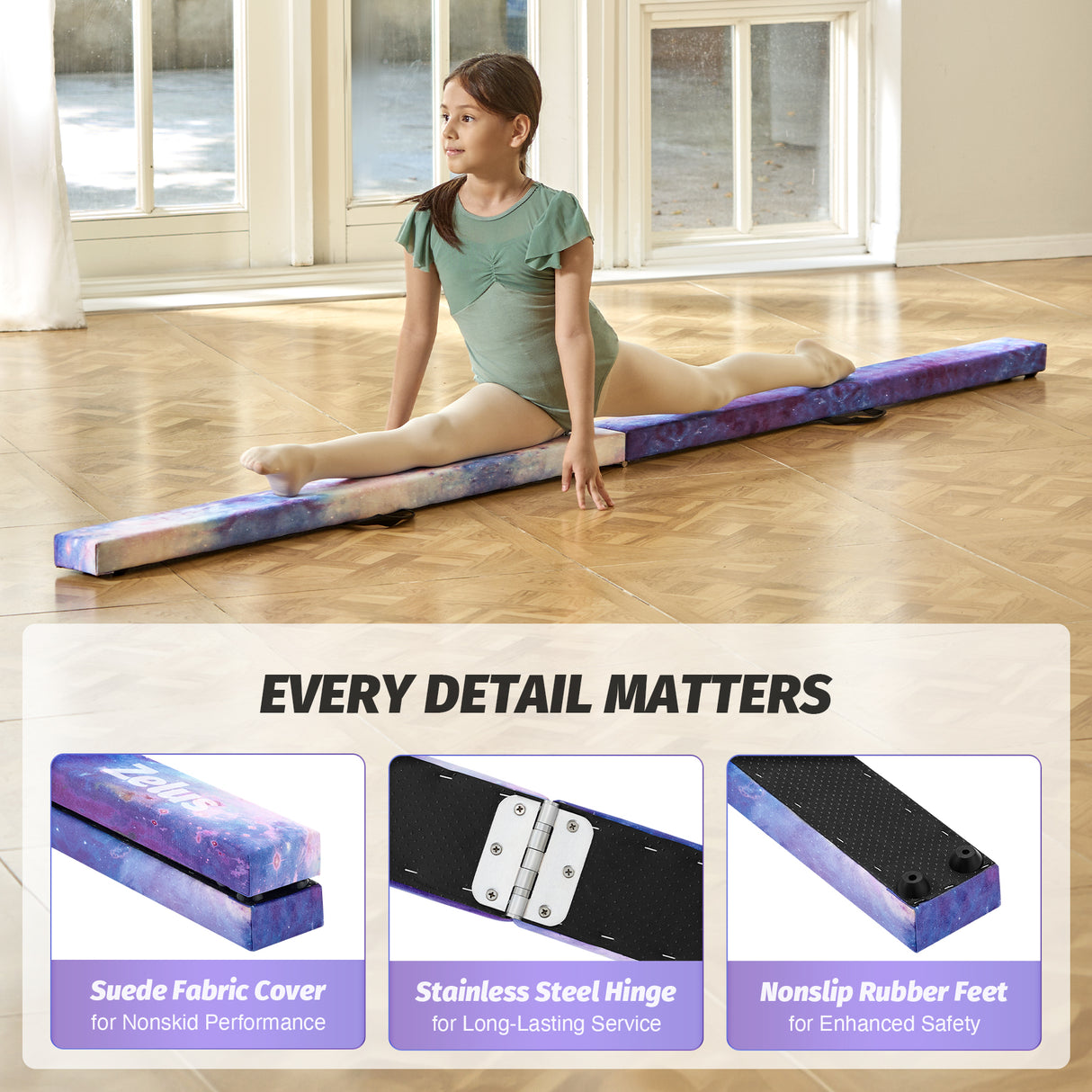 8 ft Folding Balance Beam, Foldable Floor Gymnastics Balance Beam Galaxy