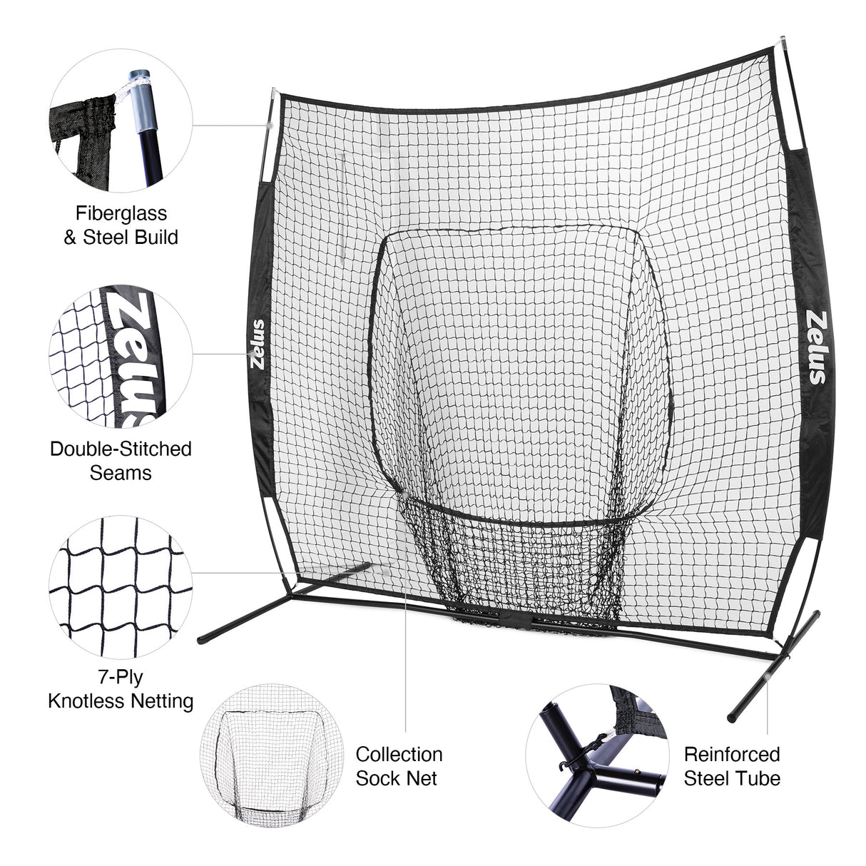 Baseball Softball 7x7ft Practice Net with Tee Baseballs*1 and Carry Bag