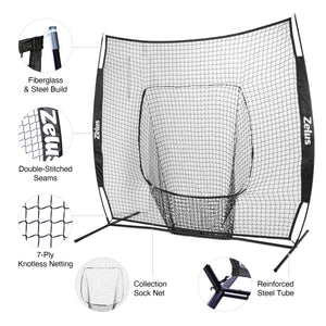 Baseball Softball 7x7ft Practice Net with Tee Baseballs*1 and Carry Bag