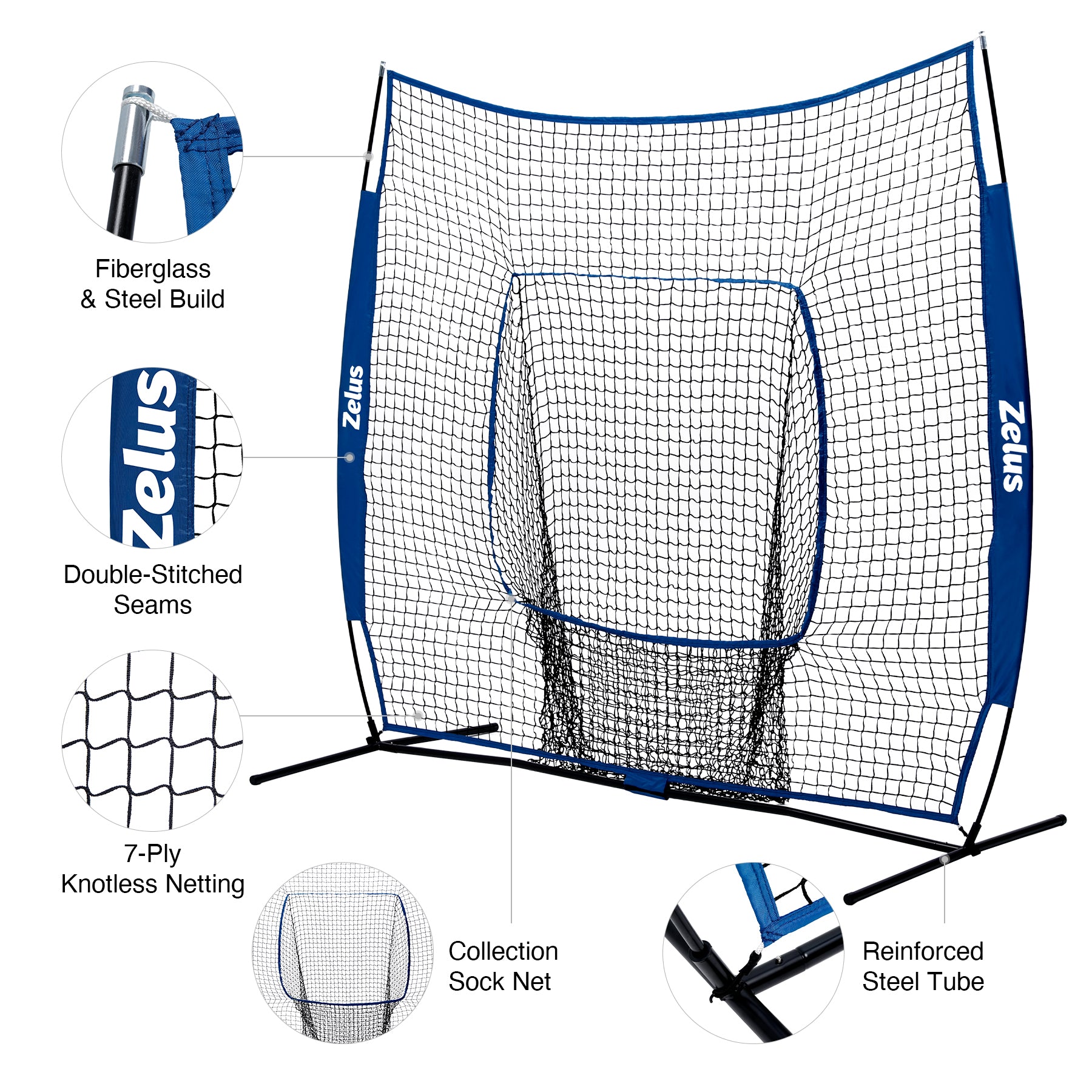 Zelus baseball or softball practice net with stand and bag